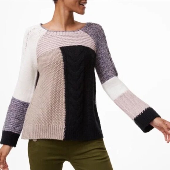 LOFT Modern Patchwork Sweater (size M) - Picture 1 of 14